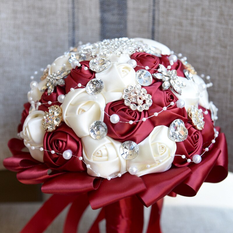 Wine and Champagne Rose Flowers Rhinestones Wedding Bouquet Handmade Flowers Bride Bouquet Accessories