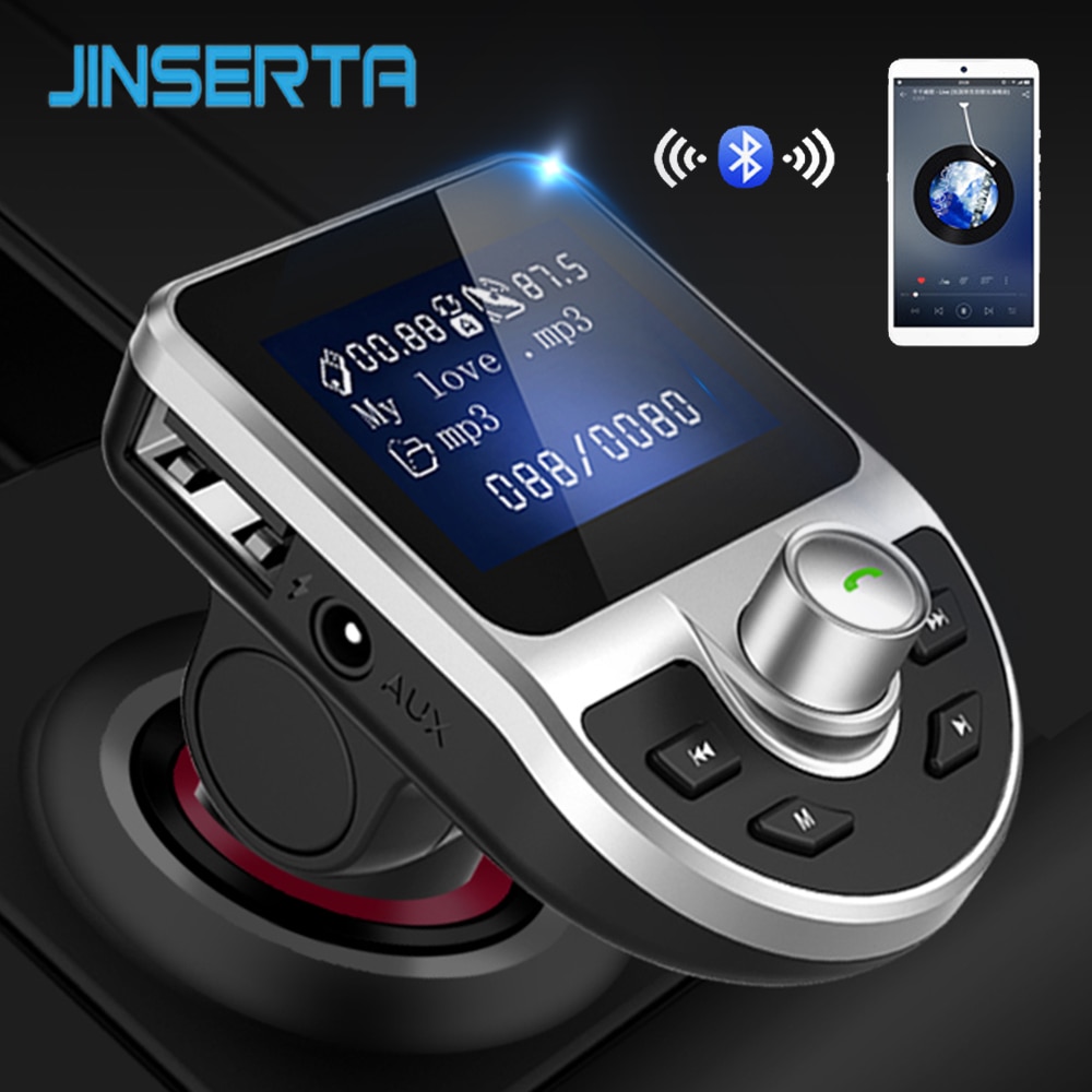 JINSERTA Handsfree Car Bluetooth FM Transmitter Modulator AUX Input/Output Music Play 3.1A Dual USB Charger with TF/U Disk Play