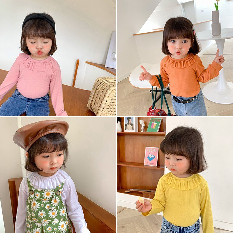 Herfst Baby Meisjes Blouse Stretch Top Kinderen Kids Lange Mouw Meisjes Kraag Onder Shirt Mode Lente Meisjes Tops