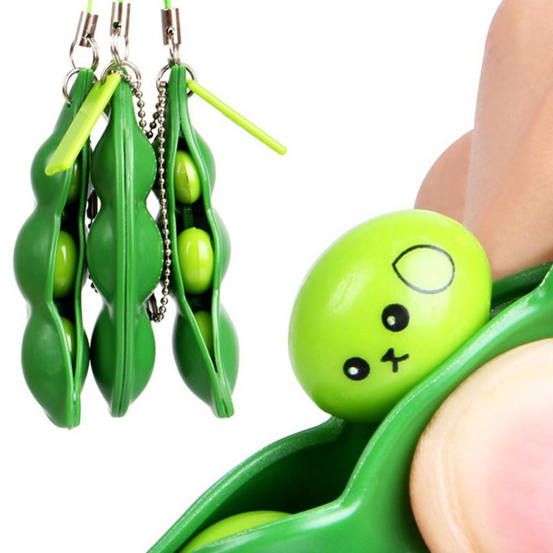 1Pcs Infinite Squeeze Edamame Bean Pea Keychain Stress Relieve Decompression Toys Cute Edamame Toys For Boys Girls