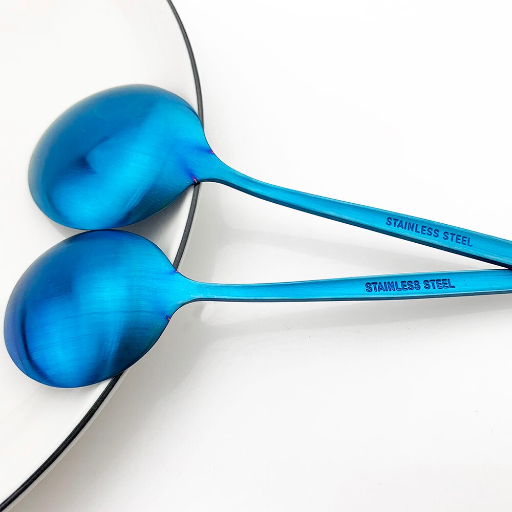 24pcs/48pcs Blue Cutlery Set 18/10 Stainless Steel Flatware Set Spoon Fork Knife Dinnerware Set Kitchen Tableware Silverware Set