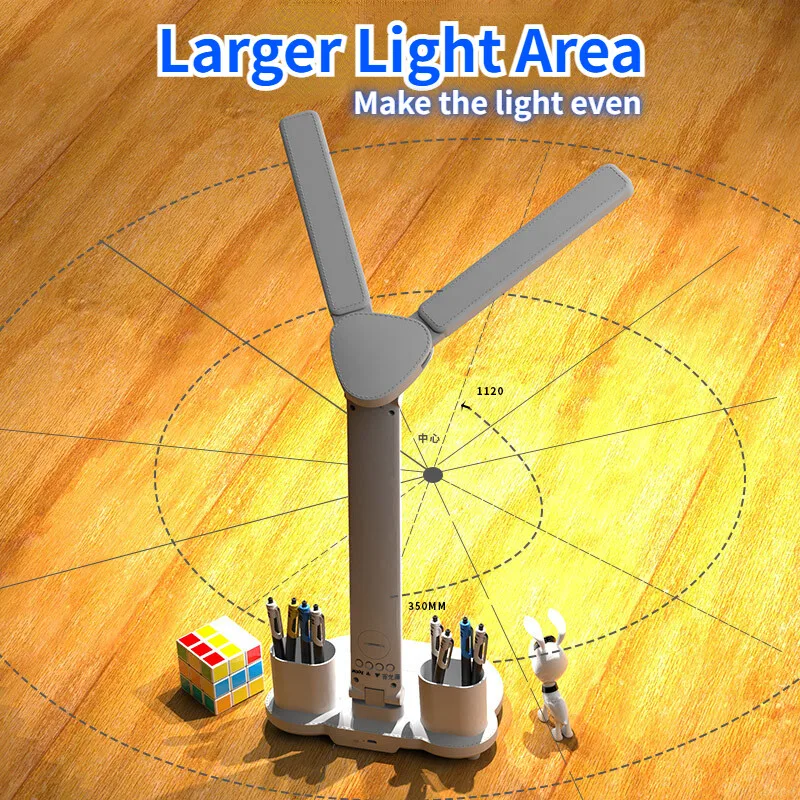 LED-Tischlampe, doppelköpfig, über USB aufladbar, dimmbar, Schreibtischlampe mit Kalender, Uhr, faltbar, Augenschutz, Lese-Nachtlicht