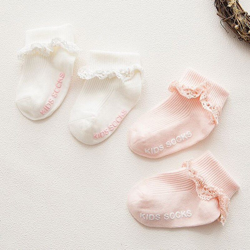 Hylidge Prinzessin Spitze Baby Mädchen Socken Weiche Baumwolle Anti-Unterhose Boden Socke 0-4 jahre freundlicher freundlicher Kurze socken Rosa Weiß Baby Socken