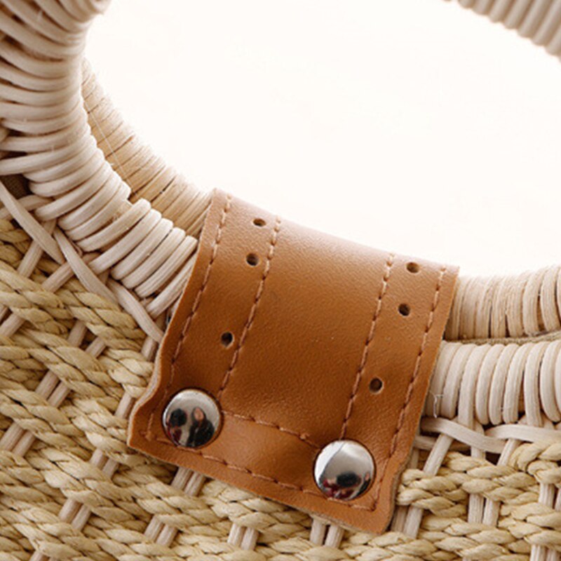 Bolso de mano de mimbre redondo con de mimbre para mujer, bolsos de hombro tipo bandolera para mujer, bolsa de paja de playa de verano informal