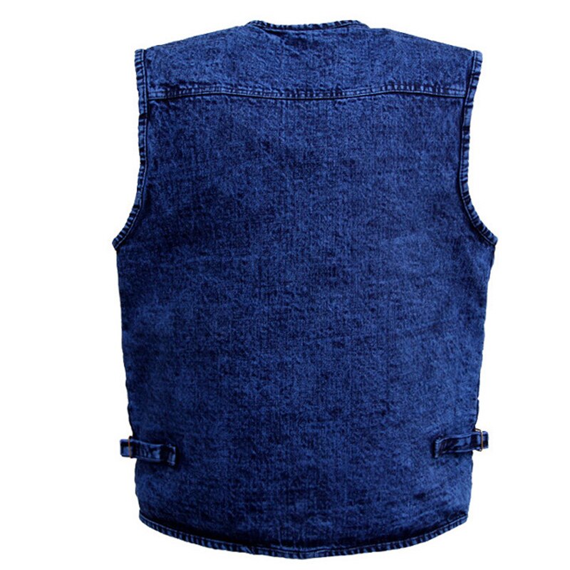 Men's Vest Outerwear Denim Waistcoat Deep Blue Color Plus Size Sleeveless Jacket Multi-pocket Size XL To 5XL Large
