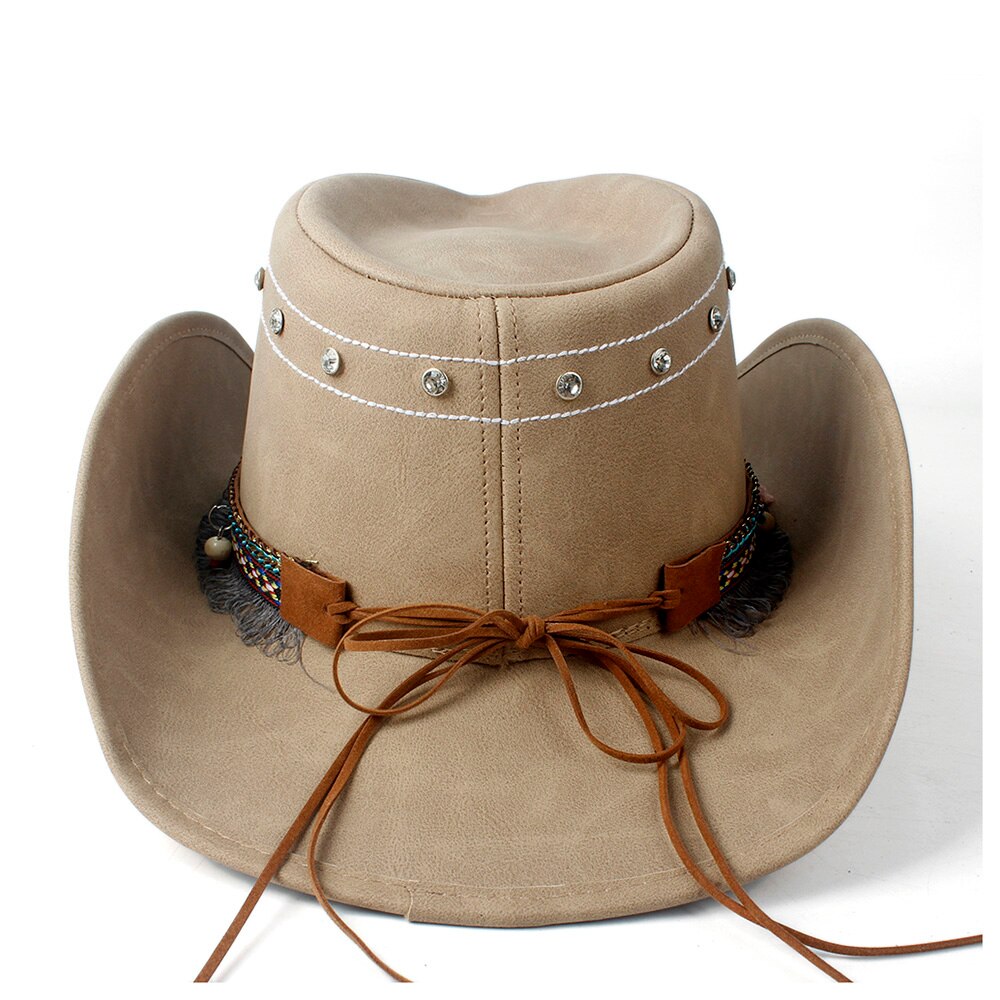 Kvinders s 100%  læder cowboy hat western cowgirl fedora hat kvast turkis perle læderbånd