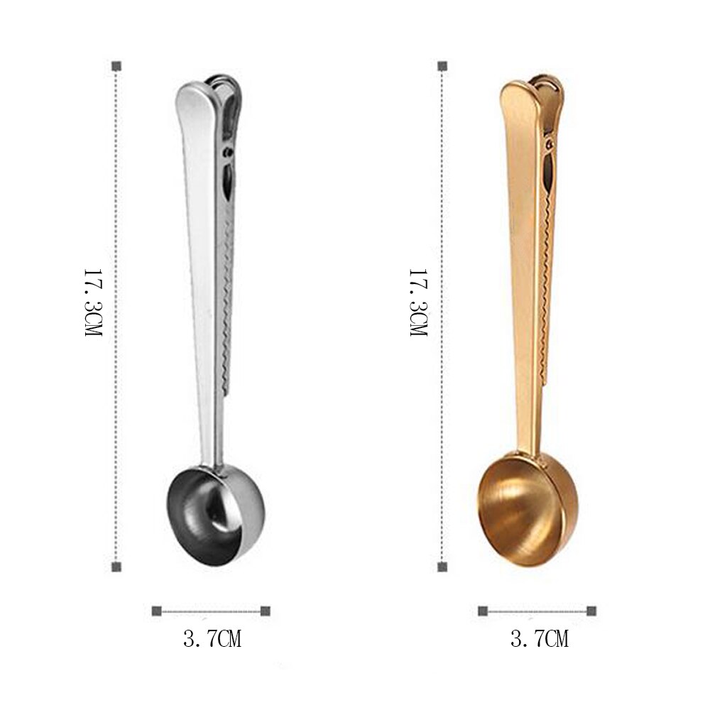 Cuchara de café de acero inoxidable multifunción, Clip de sellado de cocina, cuchara dos en uno, cuchara medidora de café y té, 1 taza
