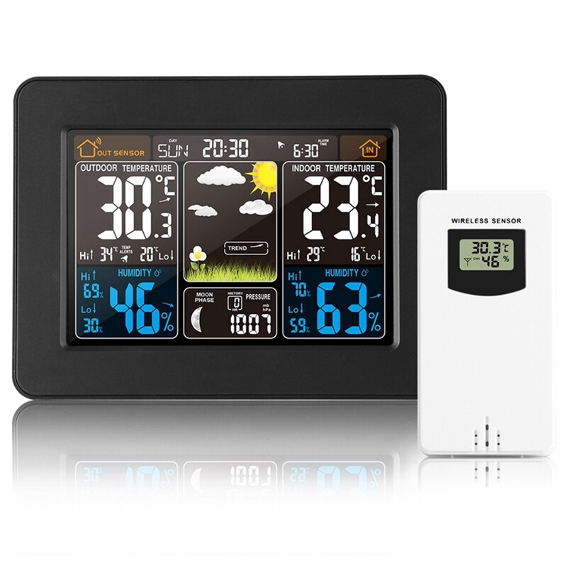 Weather Station Air Pressure Forecast Alarm Indoor Outdoor Thermometer Hygrometer Wireless Multifunction Clock: Default Title