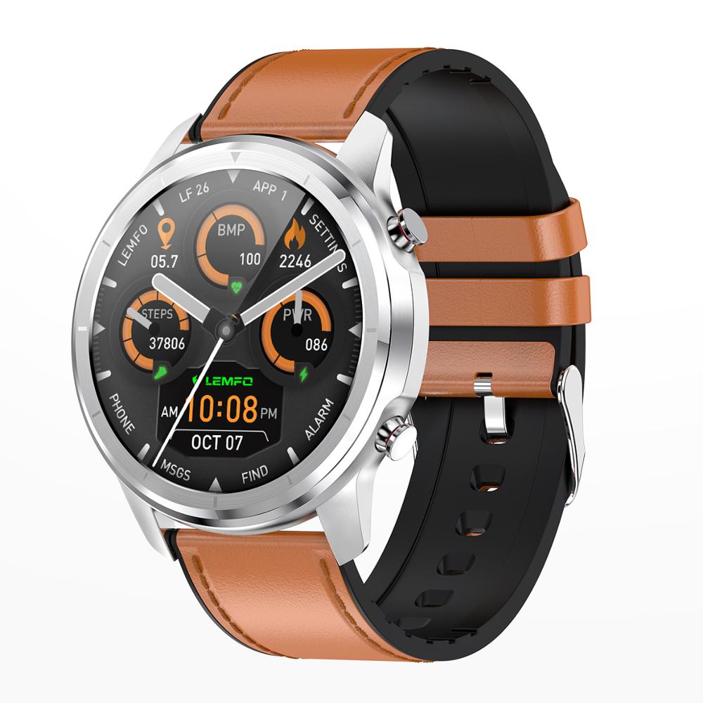 LEMFO montre intelligente fréquence cardiaque pression artérielle oxygène plein rond HD écran tactile 360*360 affichage météo Smartwatch affaires: silver brown