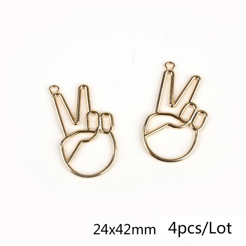 4 pçs/lote Rosto Gesto da Vitória de Palma Charms Pendant KC Chapeamento de Ouro Do Punk Rock Personalidade Pingentes para Colar Fazer: 24x42mm