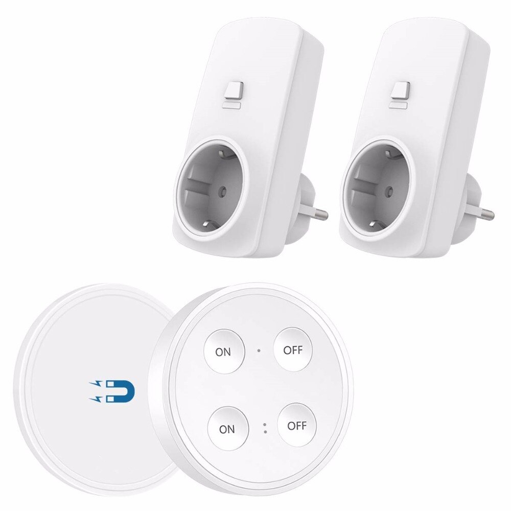 Wireless Socket Kit, EU Plug and MINI Wireless Switch, Mountable or Portable, Remote Control Device Outlet up to 30m: 1 switch and 2 plugs