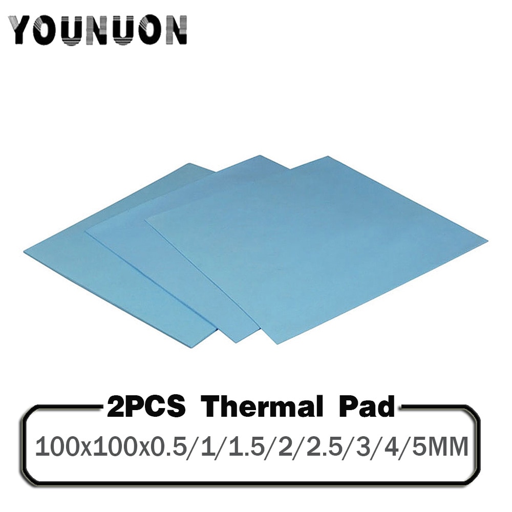 Almohadilla térmica GPU para disipador térmico de CPU, almohadilla de silicona conductora de refrigeración de 100/100, 5/0,5, 5/3/4/5mm de espesor, 1/1x2/2mm, 2 uds.