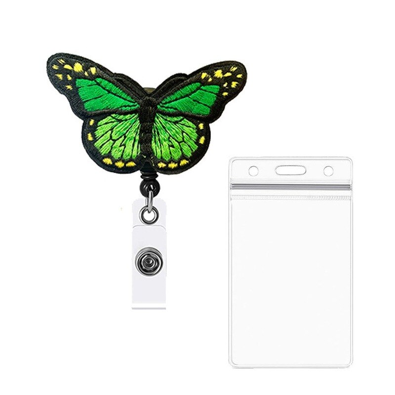 bunt Schmetterling Abzeichen Spule mit transparent PVC Abzeichen Karte Halter einziehbar Brust Tasche Ich würde arbeiten Karte Startseite Fall Clip: Grün Schmetterling
