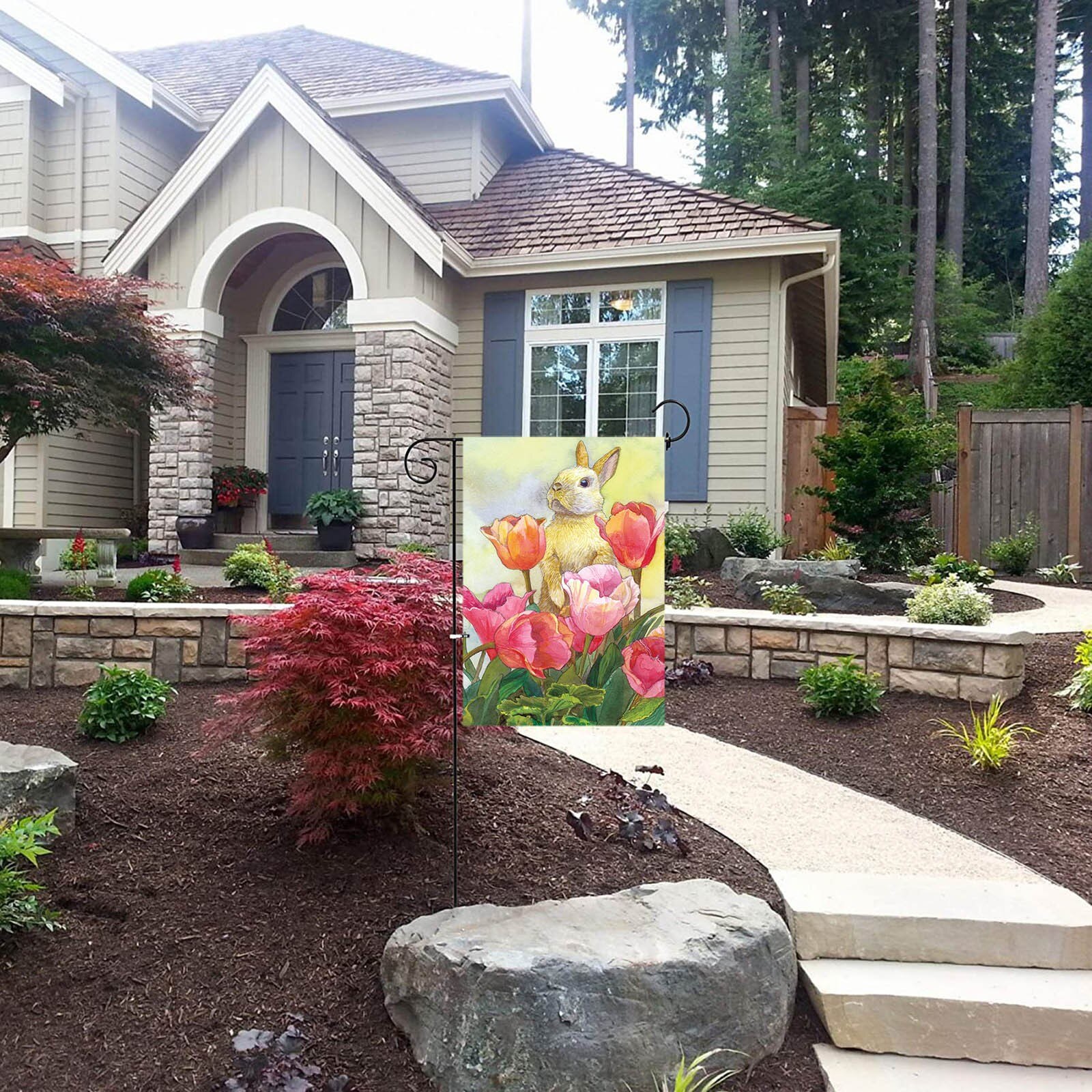 25# Garden Courtyard Decoration Easter Banner Flag Happy Easter Home Outdoor Door Decoration Flags Banner transparent