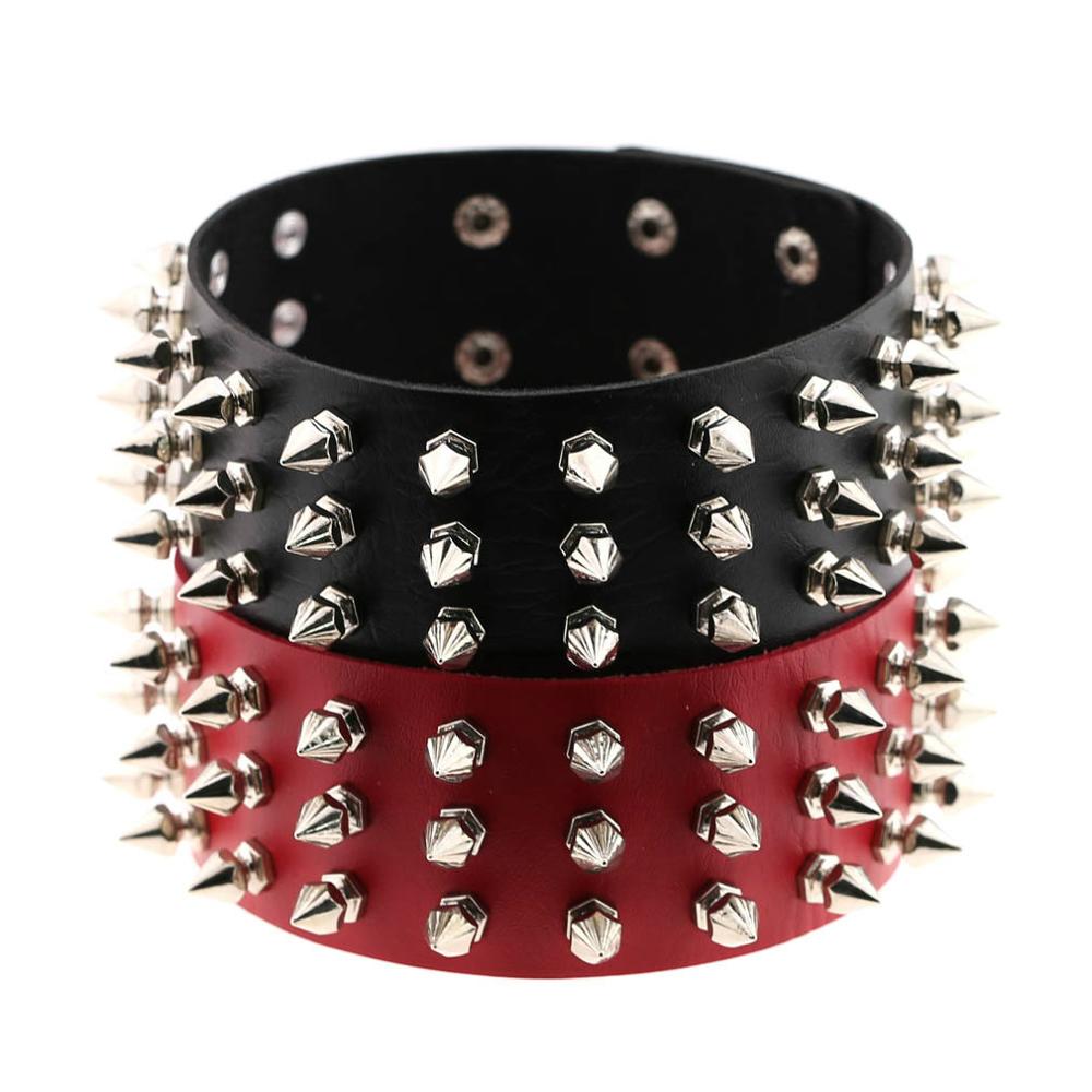 Punk PU Leather Spike Choker Necklace Women Rivets Neck&Wrist Wear Multi-purpose Funky Chockers collar lock jewelry