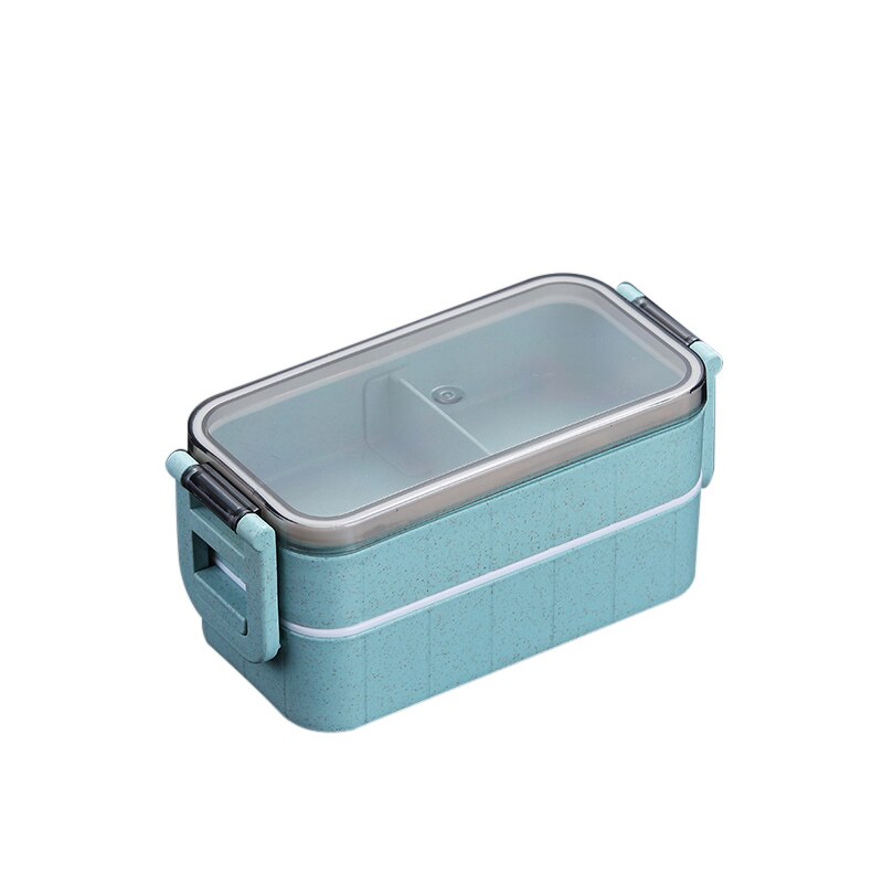 Microwave Bento Box Wheat Straw Child Lunch Box Japanese Dinnerware Leak-Proof Bento Lunch Box For Kids School Food Container: 2 Layer Blue