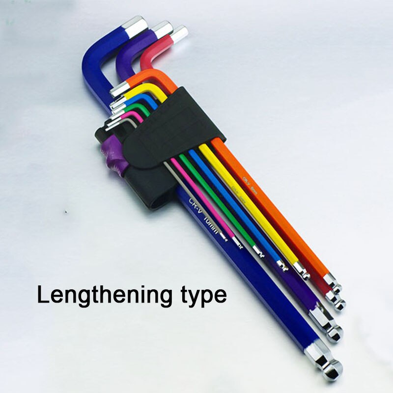 Jeu de clés Allen à embout sphérique, couleur codée, couple Long métrique avec manche, outils à main, accessoires de vélo 1.5-10mm: Lengthening type