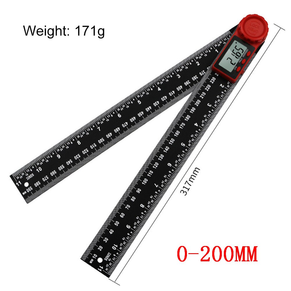 360 ° LCD affichage numérique règle d'angle inclinomètre goniomètre rapporteur outil de mesure 0-300mm botte polyvalente automatiquement: 0-200MM