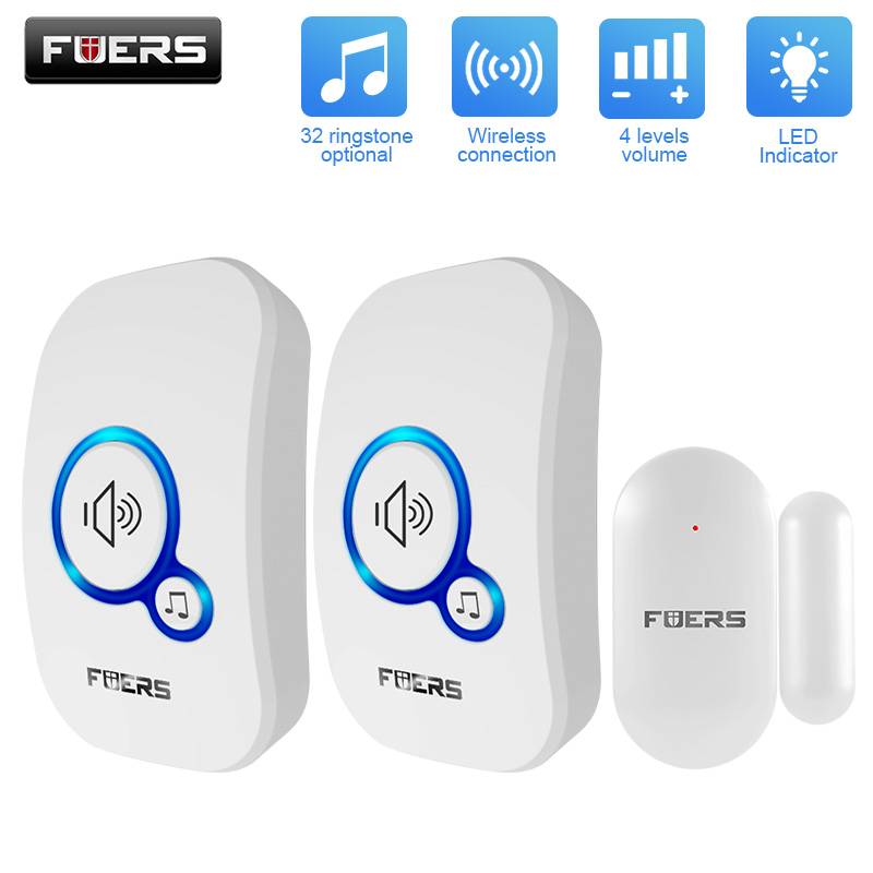 FUERS Drahtloser Türsensor, Alarm, Türklingeln, Glockenspiel, Heimsicherheit, Bewegungsmelder, Besucheralarm, Willkommensglockenspiel, Einbruchalarmsystem: Gold / uns-Stecker