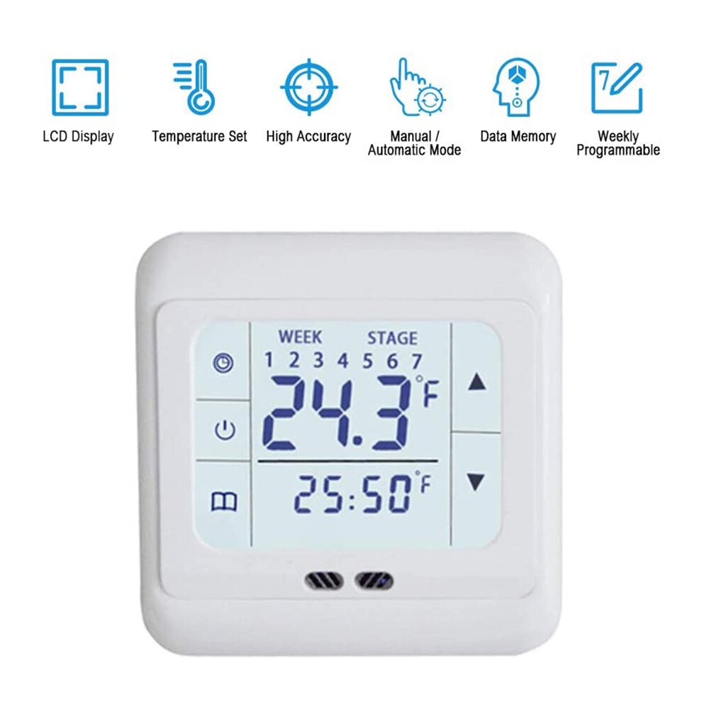 White Digital Floor Thermostat Touch Screen AC 220V Floor Heating Room Thermostat for Home Heating System Temperature Controller