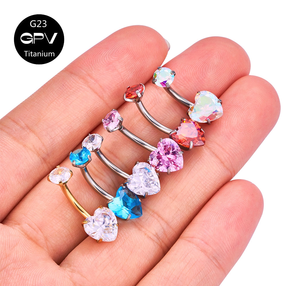 G23 uñas para ombligo con circonita en forma de corazón, grado de implante de titanio, joyería clásica para Piercing para mujer, anillo para ombligo