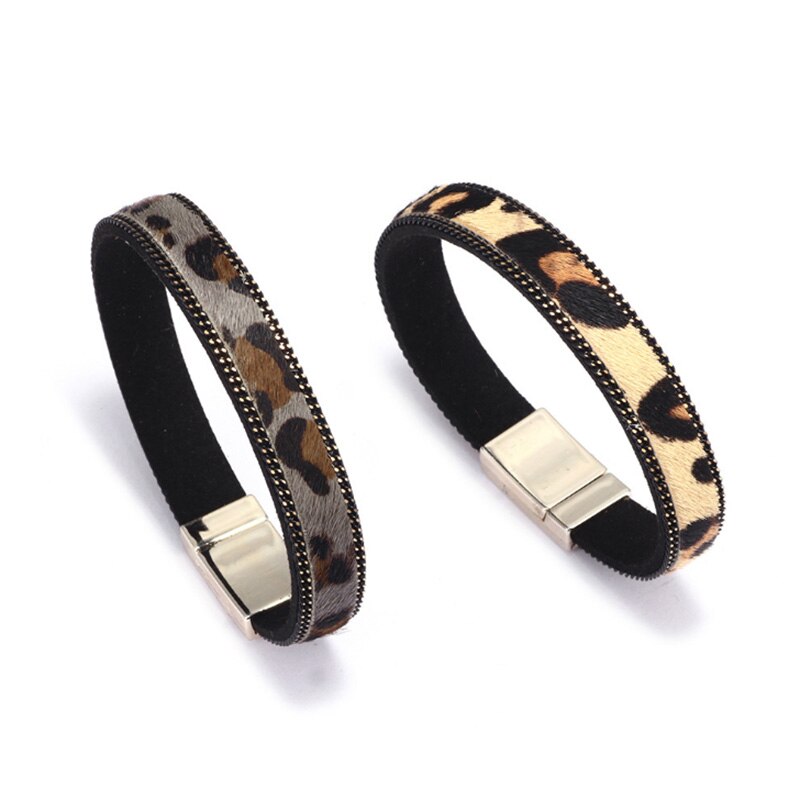 Mode Eenvoudige Luipaard Patroon Paardenhaar Lederen Armbanden Magnetische Sluiting Accessoires Vrouwen Armbanden Sieraden