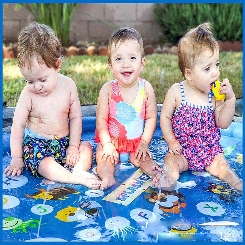 Colchoneta redonda de verano de 170cm, inflable para niños, juegos de animales, juegos de agua, Agua pulverizada de jardín, cojín rociador, almohadilla de juguete para bebé
