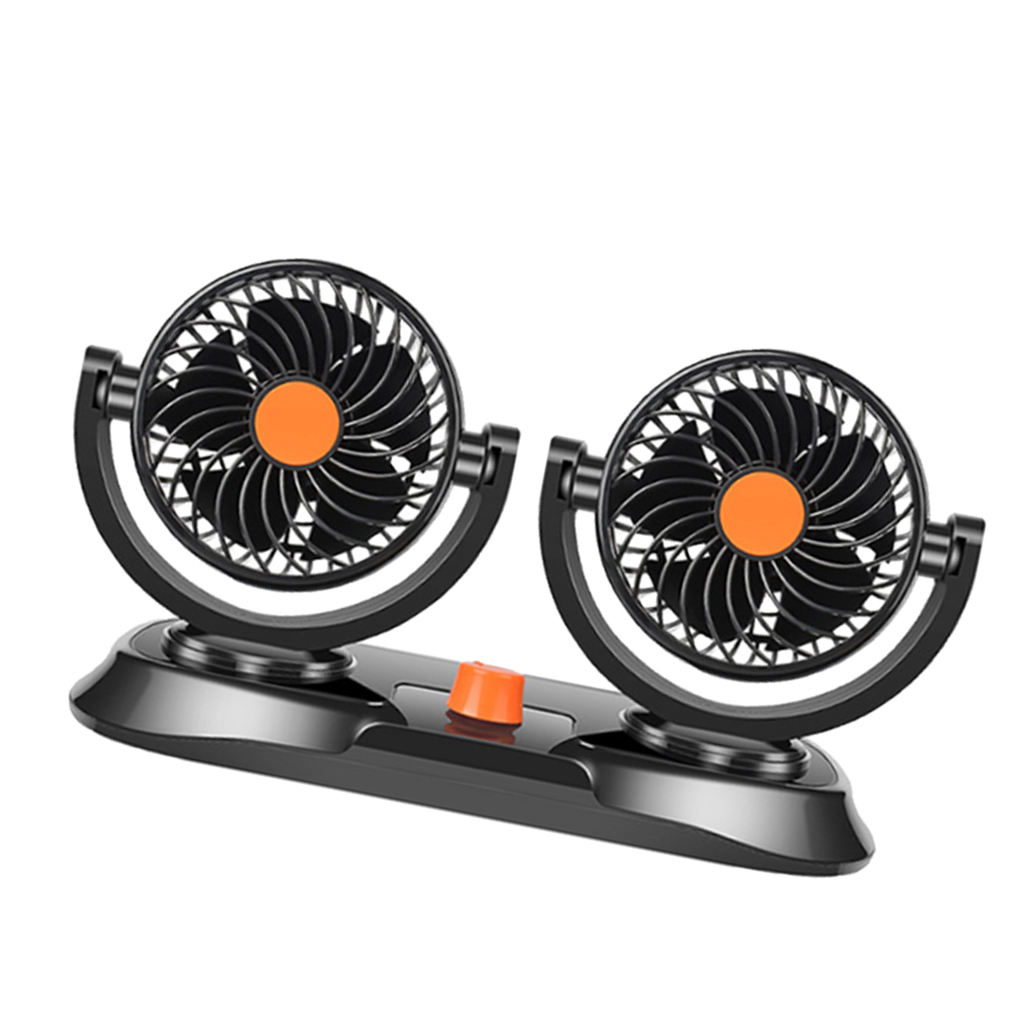 Ventilateur de tableau de bord rotatif à 360 degrés, double tête, refroidissement de voiture, Ventilation, prise plus légère: Orange 24V