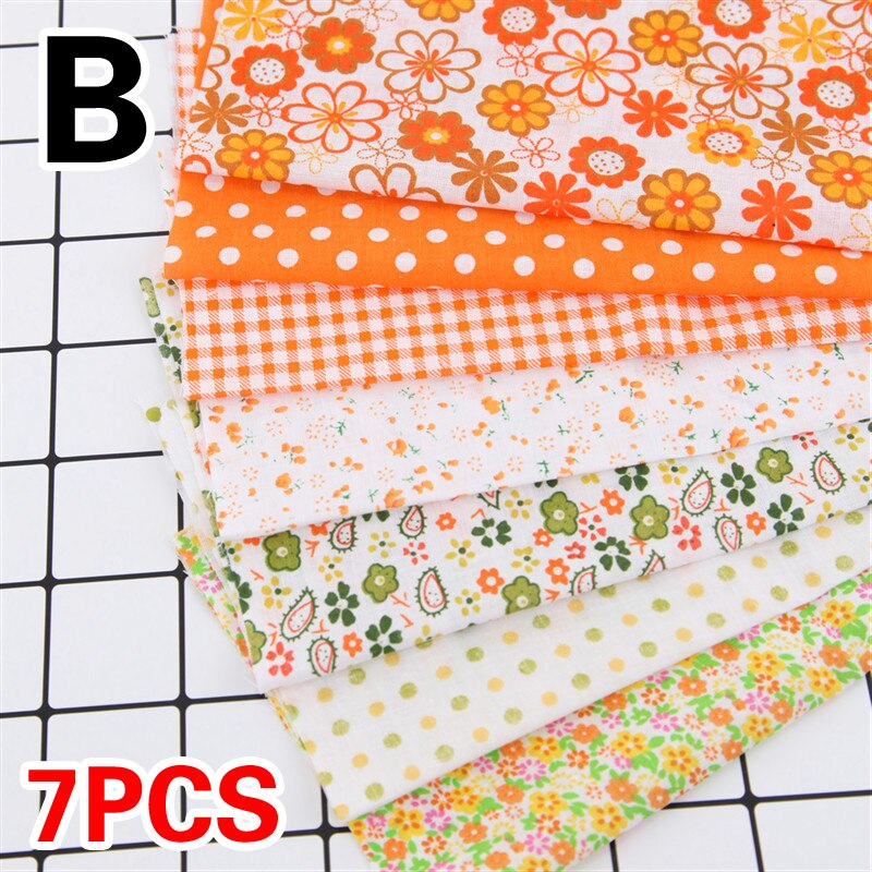 7 unids/set 25*25cm tela de algodón bricolaje surtidos cuadrados Pre-corte de colcha cuartos paquete Floral lattice rayas patrones geométricos: B