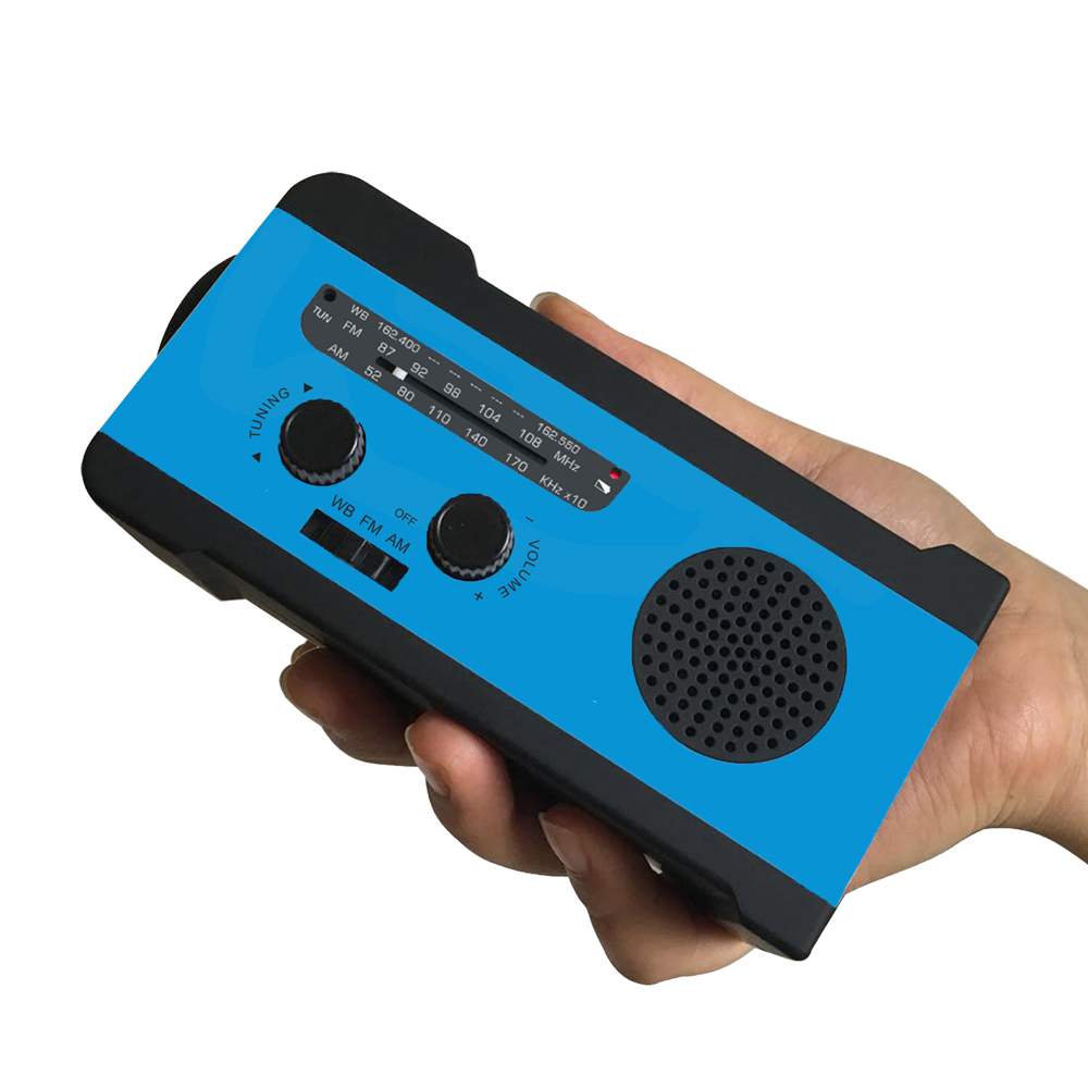 Radio Solar portátil AM/FM, con dinamo y linterna LED, cargadores de teléfono de emergencia de 2000mAh: Azul