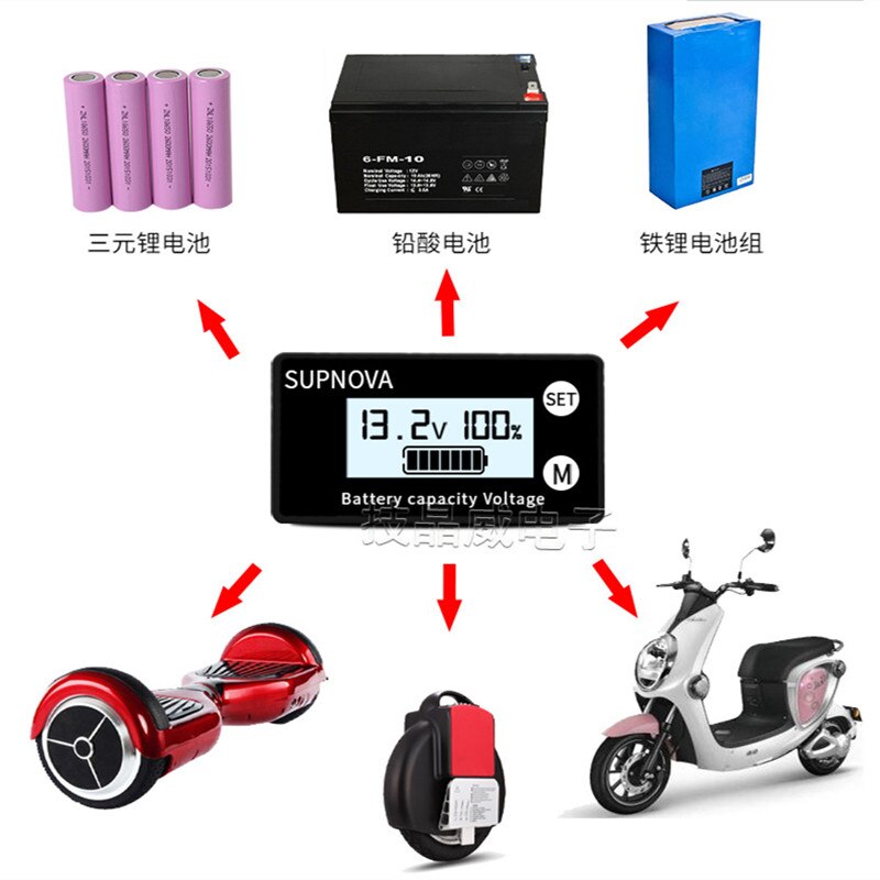 LCD DC Voltmeter Lithium Lead-acid Battery Level Indicator Capacity Display Dc10-100v Automobiles Blue And White Screen