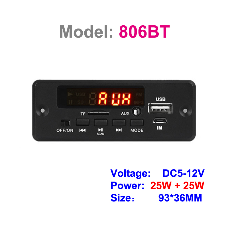 2*25w amplificador bluetooth mp3 placa decodificadora carro mp3 player módulo de gravação usb rádio fm aux para alto-falante áudio handsfree diy