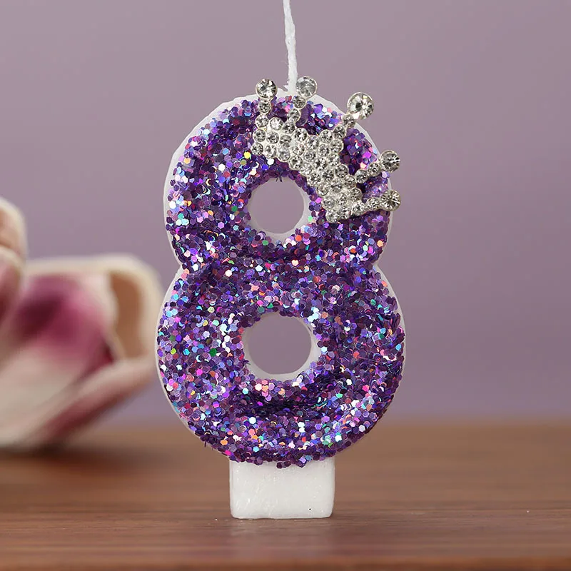 Purple crown Birthday Candles number 0 to 9 Princess cake decoration candles Anniversary Party decorations: Fluorescent Pink
