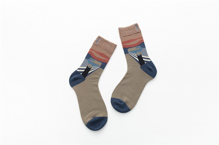 Unisex Oil Painting Style Women Socks 100 Cotton Harajuku Colorful Mid Socks Women 1 Pair Size 35-43 Christmas