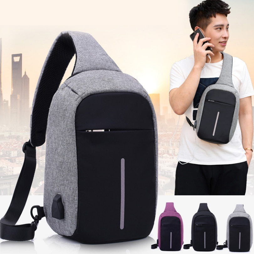 USB Charging Shoulder Crossbody Bag Men's Burglar Men Female Stealth Zipper Business Chest Pack Repellent bag Anti-theft Package