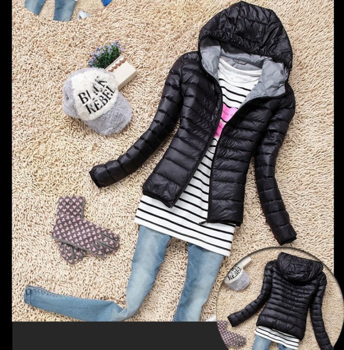 Herfst Winter Vrouwen Basic Jas Jas Vrouwelijke Slanke Hooded Katoen Jassen Toevallige Zwarte Jassen: Black / M