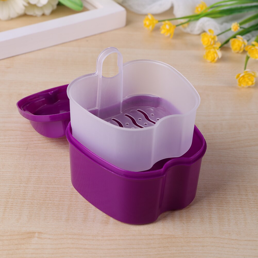 Denture Bath Box Organizer Dental False Teeth Storage Box with Hanging Net Container Cleaning Teeth Cases Artificial Tooth Box