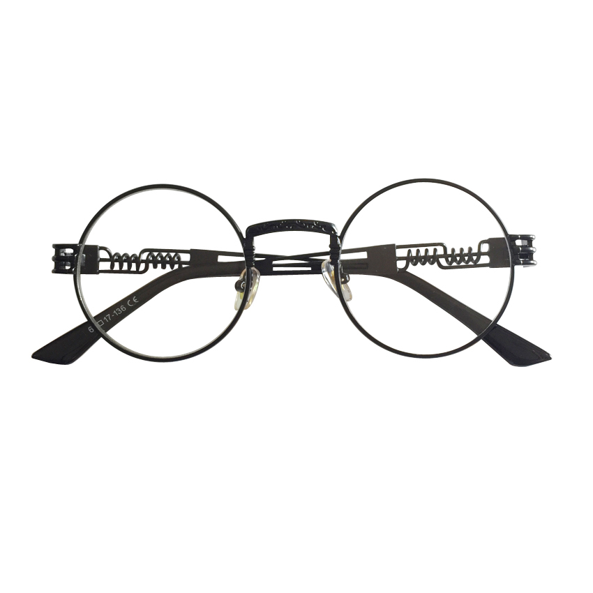 Peekaboo clear gold round frames eyeglasses for women vintage steampunk round glasses frames for men male nerd metal: black