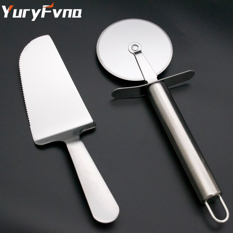 YuryFvna Set van 2 Pizza Wheel Cutter Pie Pizza Server Mes Sharp Pizza Wiel Slicer Rvs Keuken Pizza Pie gereedschap Set