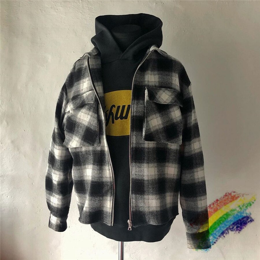 SS 1:1 label heavy fabric zipper loose Askyurself black and white plaid shirt fw thick Askyurself V6 flannel men and women