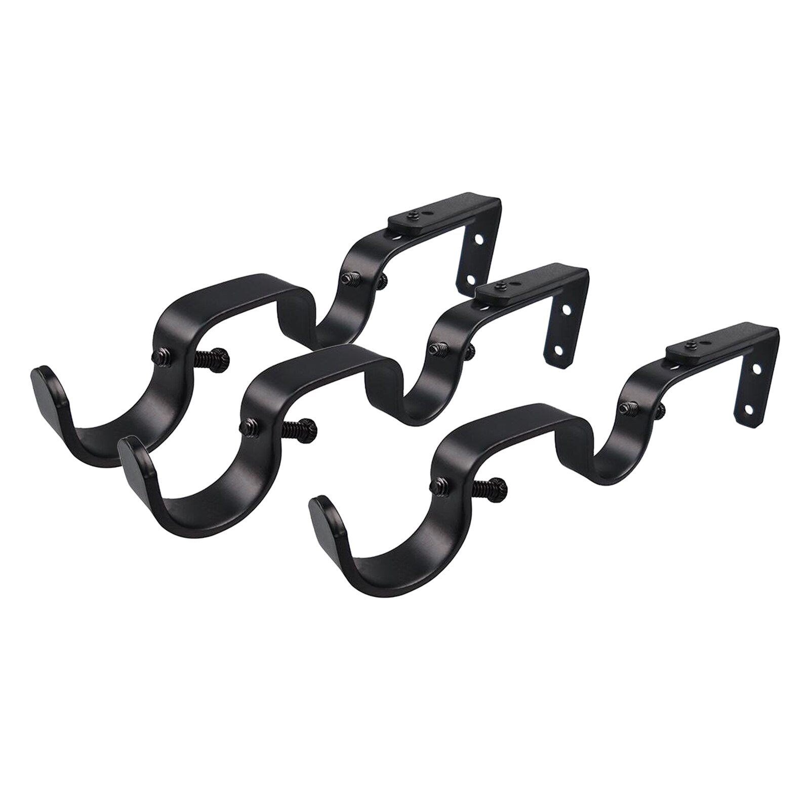 3PC Single Curtain Rod Holders Bracket Into Window Frame Curtain Rod Heavy Duty Double Rod Holders Curtain Brackets: Black