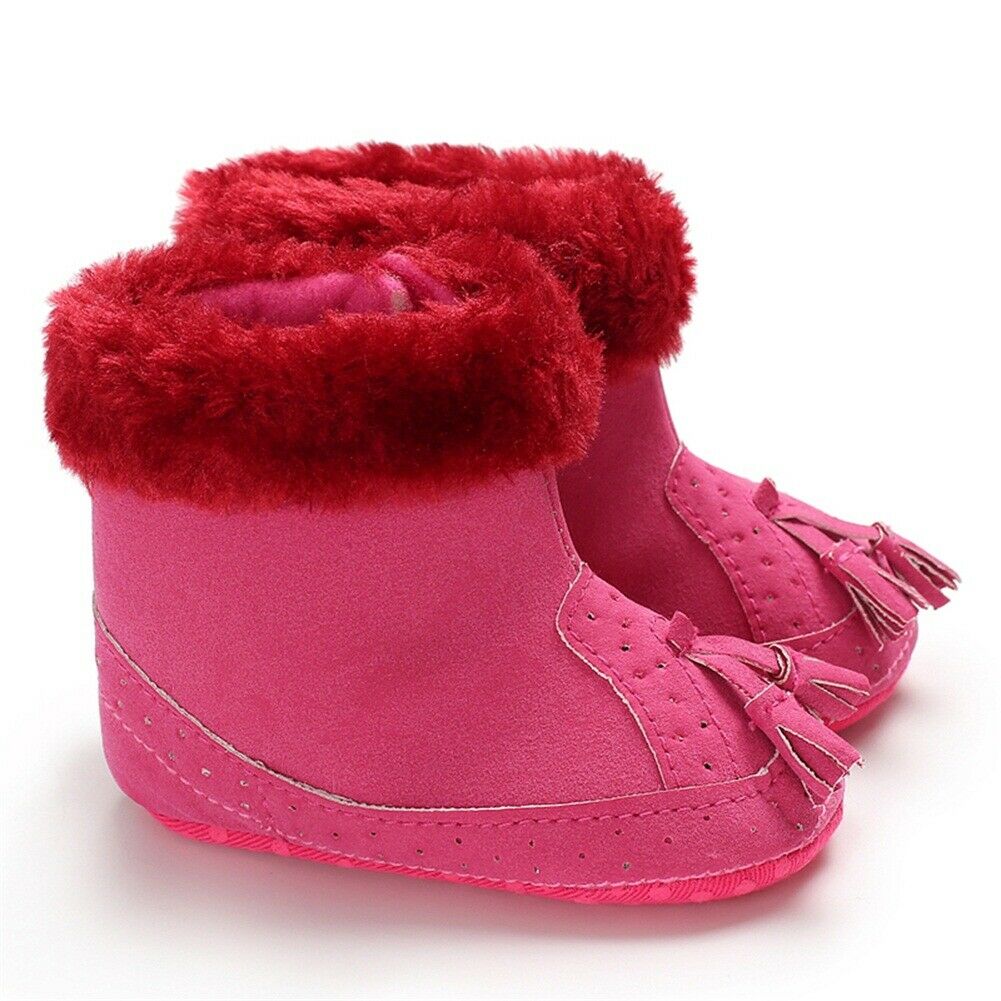 Enfant en bas âge bébé fille chaussures chaudes berceau souple semelle souple chaussures en cuir glands bottes -né enfant bébé hiver bottes de neige: Rouge / 0-6 mois