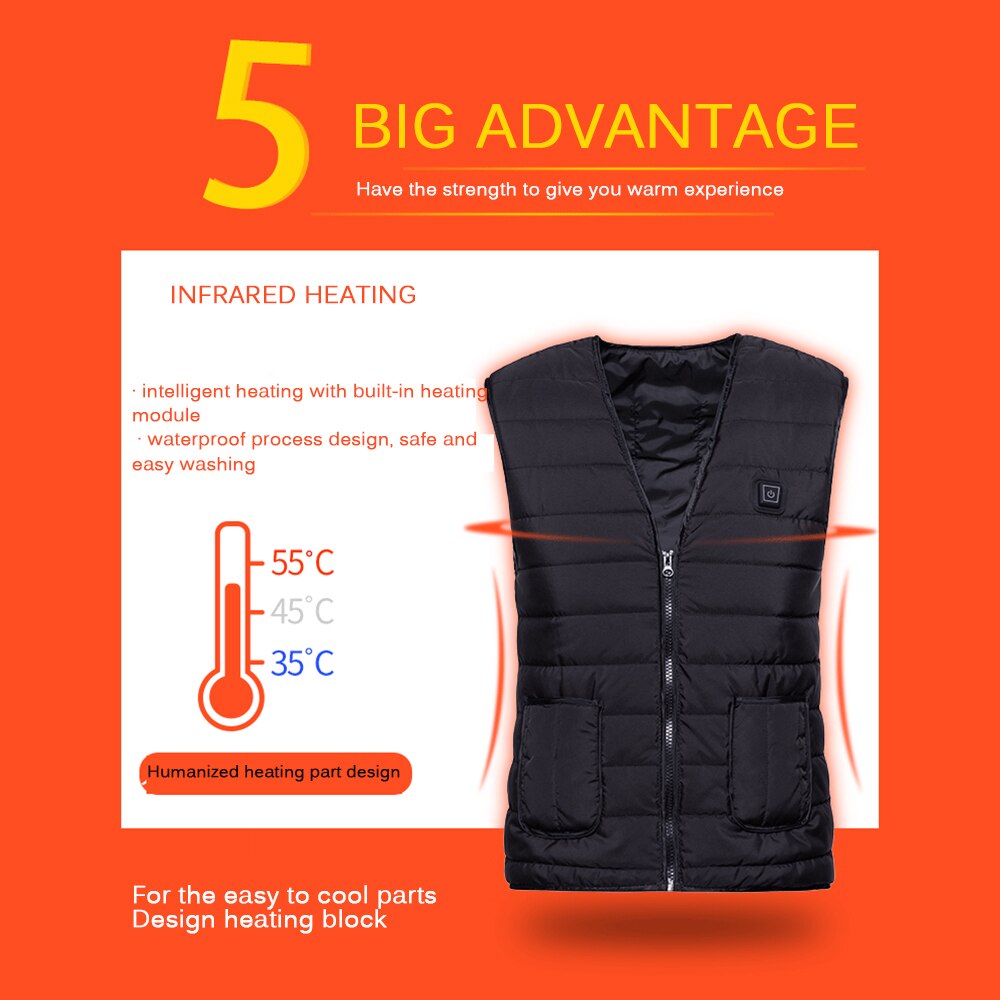 Men Women Outdoor USB Infrared Heating Vest Flexible Electric Thermal Winter Warm Jacket Clothing for Fishing Cycling Riding