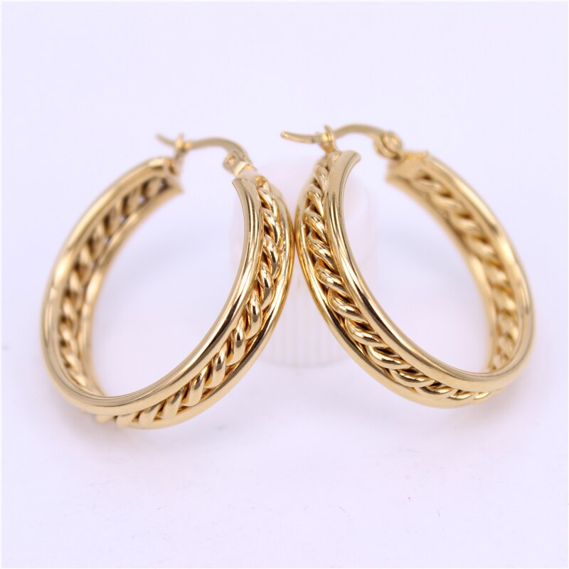 MGUB acier inoxydable tresse boucle d'oreille couleur or 6mm large accessoires pour femmes 30mm taille Discount LH517: Default Title