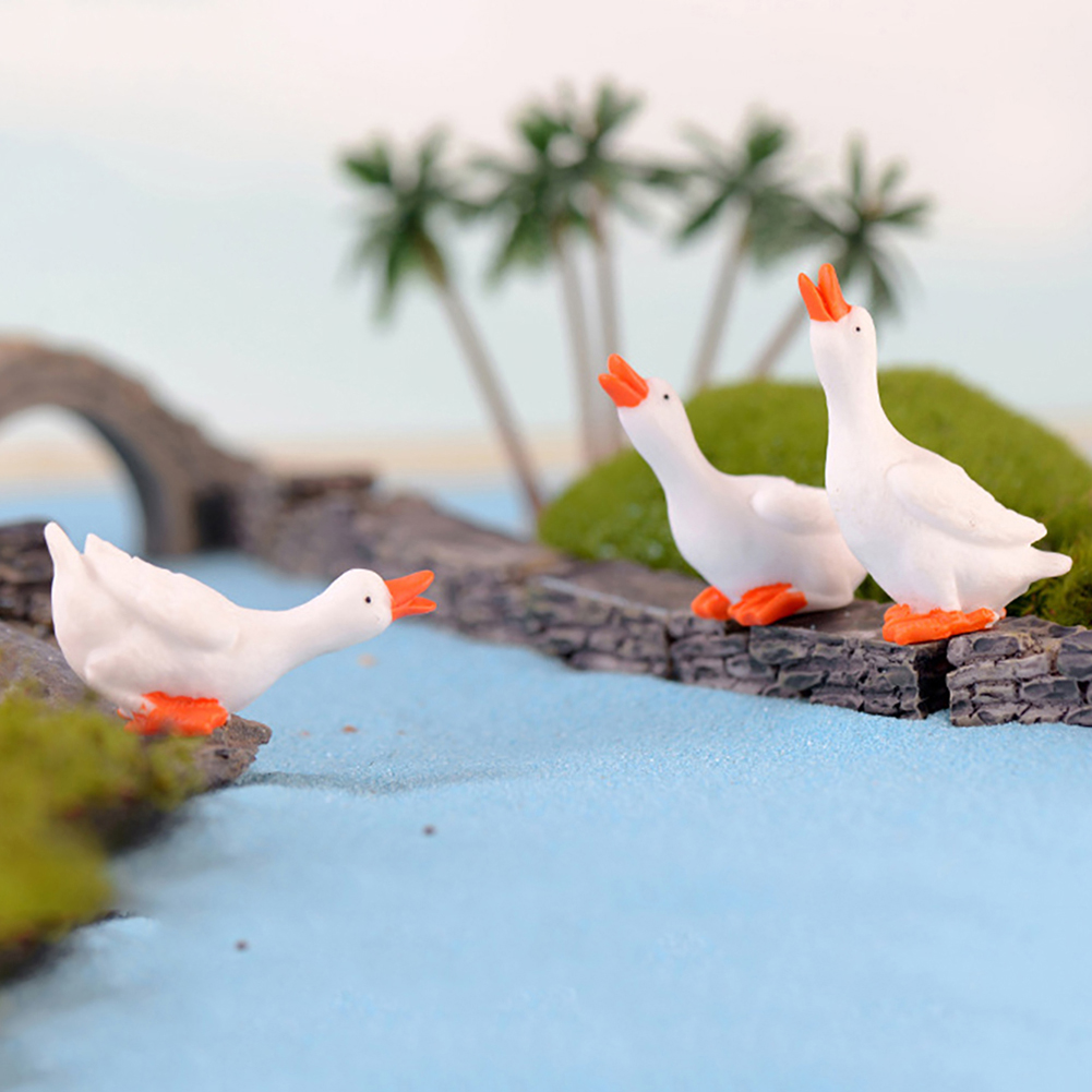 3Pcs Miniature Goose Resin DIY Landscape Garden Terrarium Figurines Miniature Fairy Garden Decoration Accessories Modern