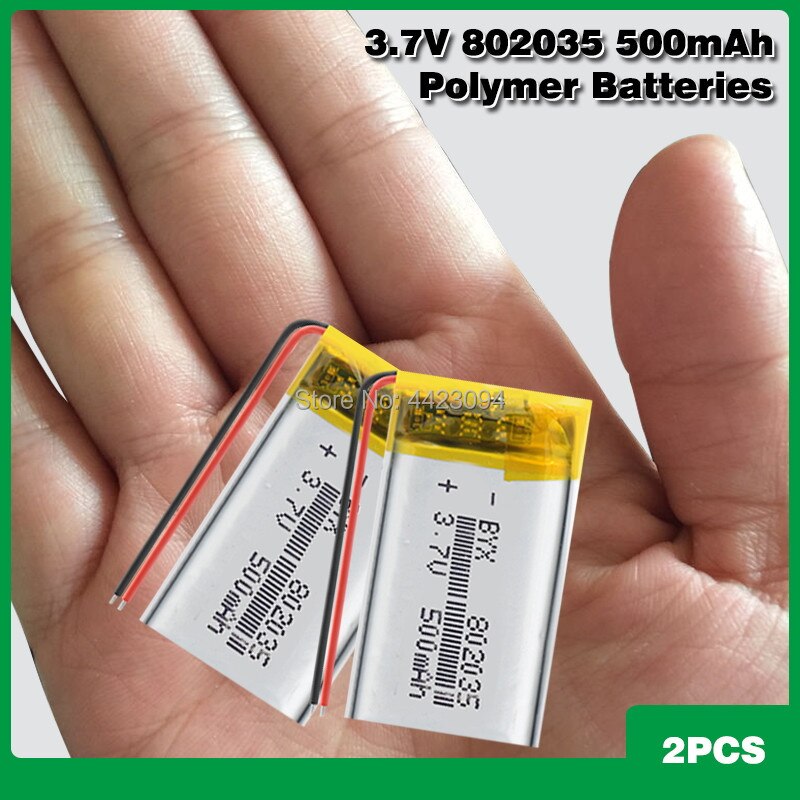 3.7V 500 Mah 802035 Lithium Polymeer Ion Batterij Voor MP3 MP4 Dvr Dvr Speelgoed Mio Mivue 536 Mio 518 recorder Spiegel Dvr Telefoon Speaker: 2PCS