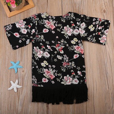 Kind Kids Peuter Meisjes Lange Mouwen Bloem Kwastje Outfit Open Stitch Lange Vest Cover Sunsuit