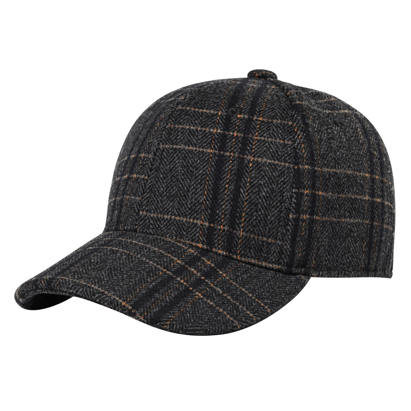 Botvela herrkeps i fiskbensmönstrad tweed, klassisk, åtsittande hatt i ullblandning , 835: S / Grå