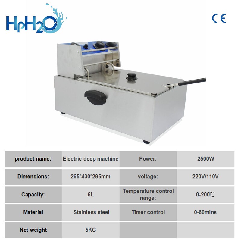 Commercial Overheat Protection Electric 6L Stainless Steel Deep Fryer