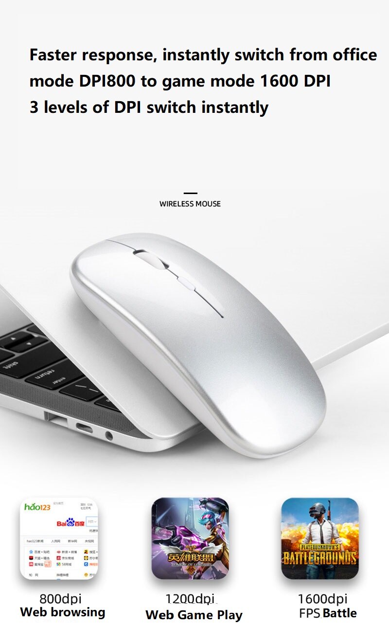 2.4G Wireless Mouse USB Rechargeable Mouse Silent Mute Office Mice Backlit Mouse Optical Ergonomic Gaming Mouse